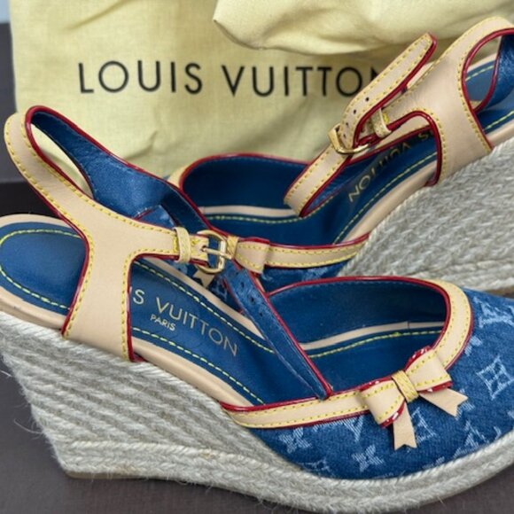 Louis Vuitton Monogram Denim Bow Espadrille Wedges - Picture 6 of 6